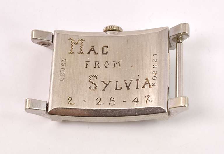 Gruen Curvex Mechanical Wind Watch in 14K White Gold