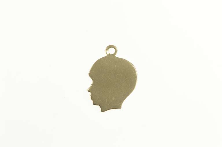 14K Yellow Gold Retro Boy Profile Child Kid's Engravable Charm/Pendant