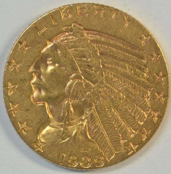 Super nice 1909 US $5 Indian Gold Piece. Near Mint
