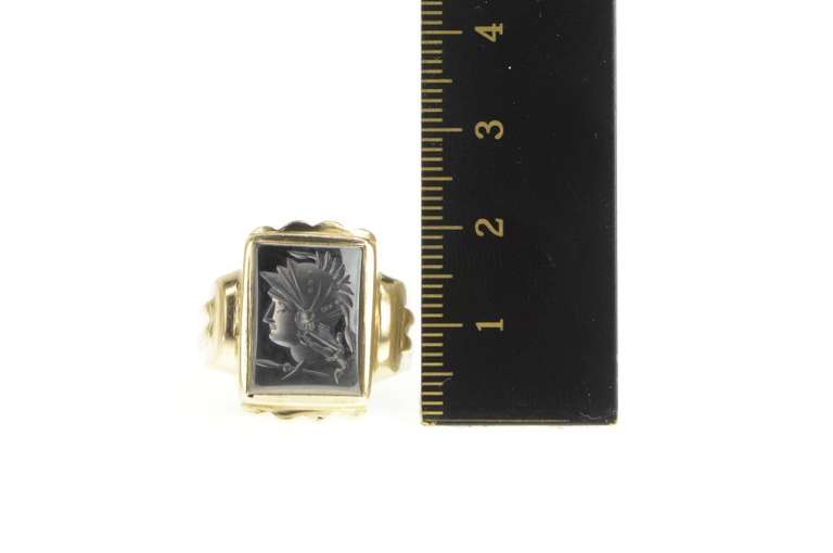 10K Yellow Gold Hematite Soldier Intaglio Retro Statement Ring
