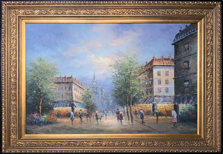 European Stree Scene Original Oil on Canvas