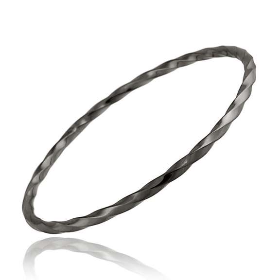 Black Rhodium Overlay Sterling Silver 3mm Twist Bangle Bracelet