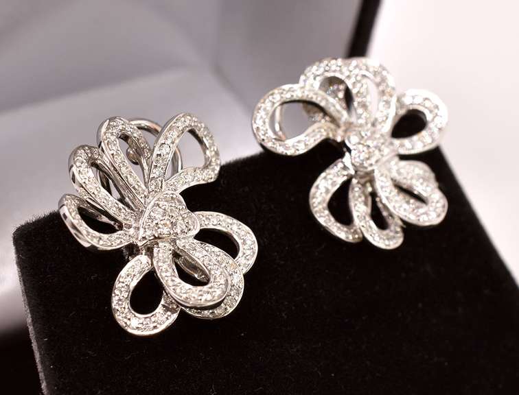Sensational Diamond Ribbon Earrings in 18K White Gold