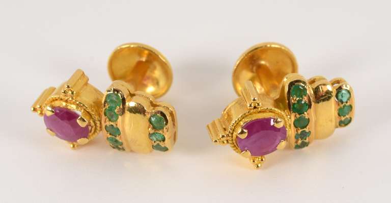 Sweet 22k Ruby & Emerald Earrings