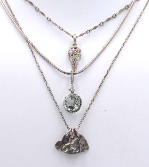 Group Lot of 3 Vintage 925 Sterling Silver Necklaces