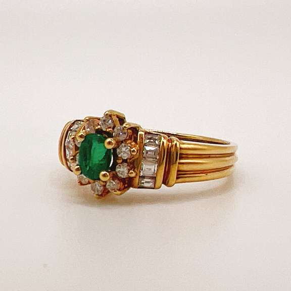18kt Yellow Gold, Emerald, & Diamond Cocktail Ring