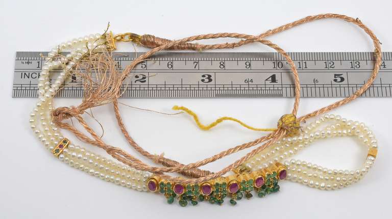 Beautiful 22k Emerald, Ruby, & Pearl Necklace