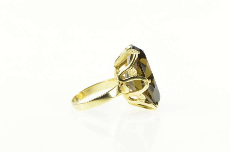 18K Yellow Gold Ornate Retro Oval Smoky Quartz Cocktail Ring