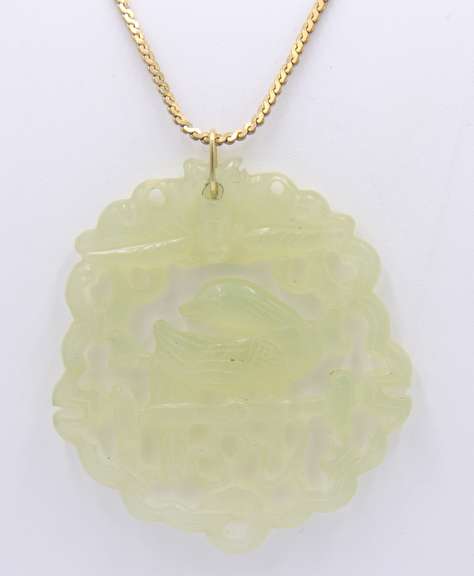 Green Jade Pendant on Gold Plated Chain