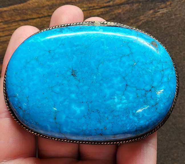 Huge! 690ct well marbled light blue Turquoise buckle