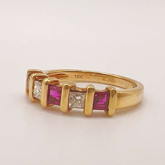 18kt Yellow Gold, Ruby, & Diamond Band Ring