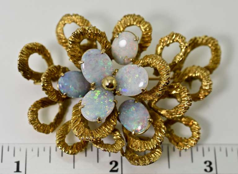 Unique Mid-Century Modern 14K Opal Brooch