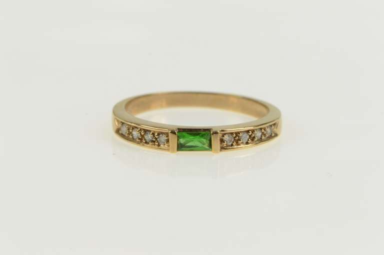 14K Yellow Gold Syn. Emerald Diamond Accent Stackable Band Ring