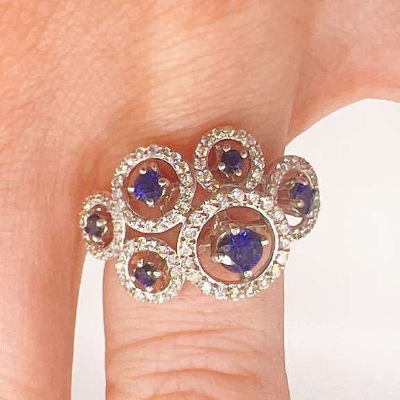 14kt White Gold, Blue Sapphire, & Diamond Ring