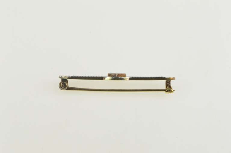 14K Yellow Gold Art Deco Amethyst Inset Filigree Bar Pin/Brooch