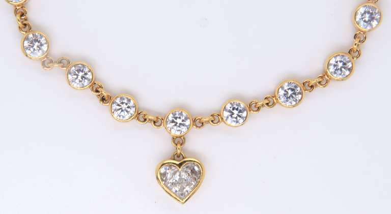 Vintage Sterling Silver Cubic Zirconia Bracelet w Heart Shaped Charm