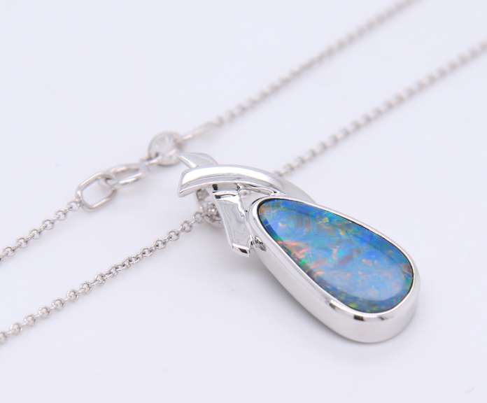 Handsome White Gold Boulder Opal X Pendant on Chain