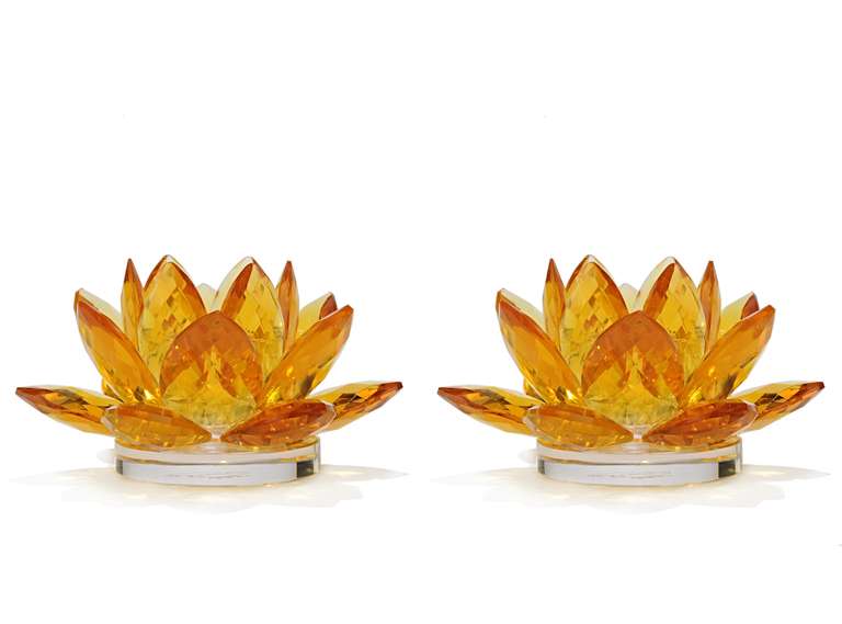 Crystal Gold Lotus Candleholder - Set of 2