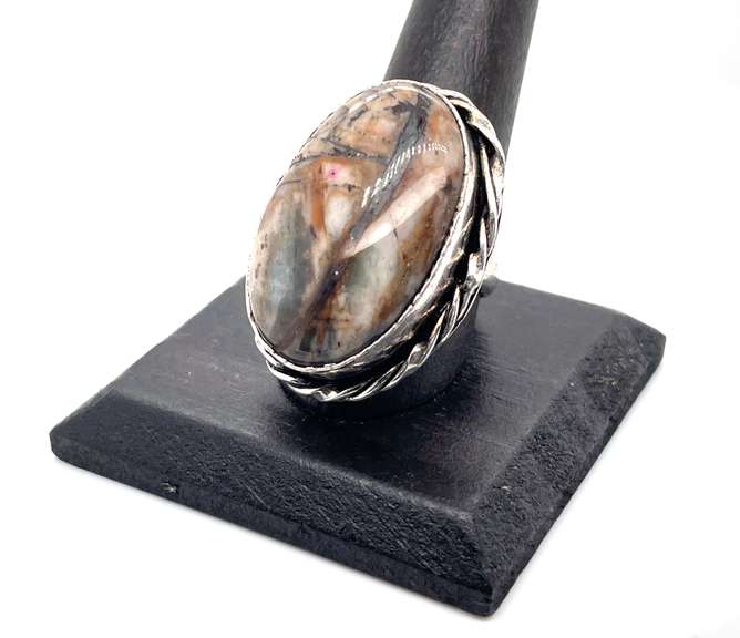 Statement Jasper Gemstone in Tibetan Silver Rope Ring