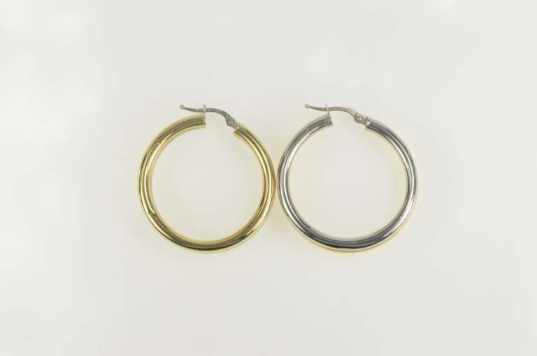 14K Yellow Gold Two Tone 32.6mm Doubled Hollow Hoop Earrings