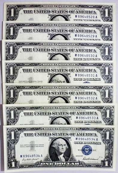 (7) Superb Crisp 1957 $1 Silver Certificates-Consecutive!