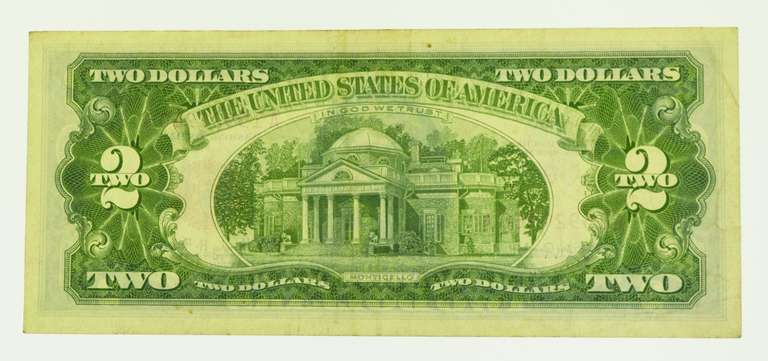 1963-A $2 Two Dollar Red Seal Jefferson Bank Note US Bill