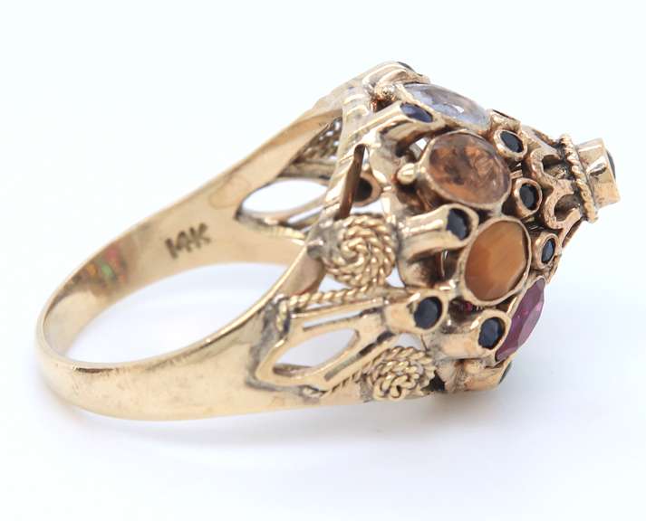 Lot of 2 Thai Style Rings w Various Colored Stones