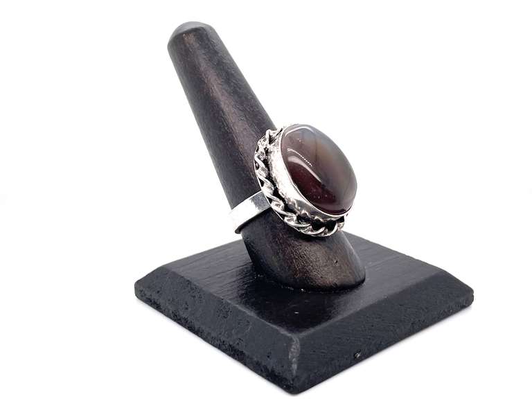 Oval Agate Tibetan Silver Ornate Ring