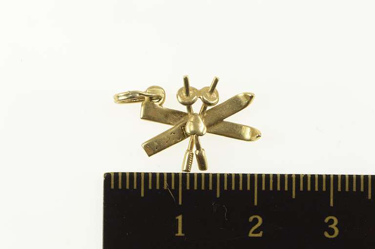 14K Yellow Gold 3D Crossed Skis Skier Winter Sport Charm/Pendant