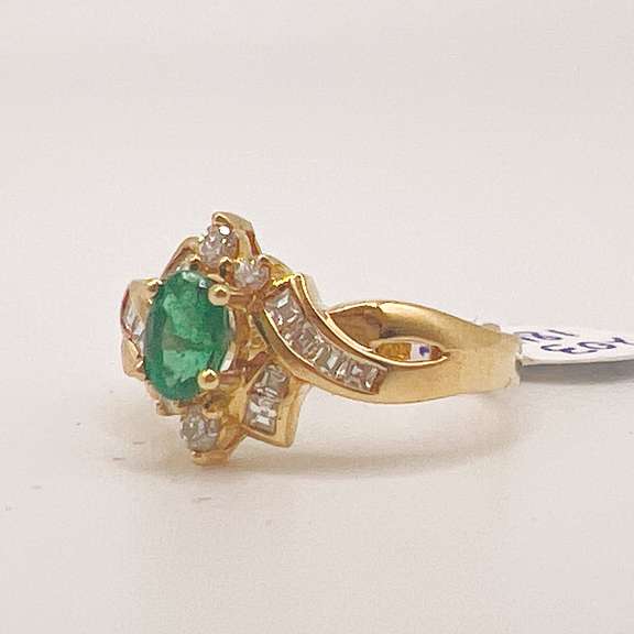 18kt Yellow Gold, Emerald, & Diamond Cocktail Ring