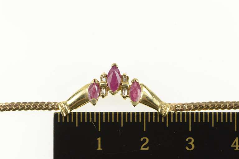 10K Yellow Gold Marquise Ruby Diamond Chevron Herringbone Necklace