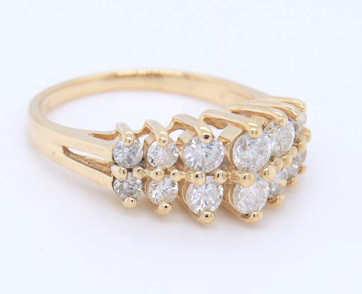 Amazing Yellow Gold Double Row Diamond Ring
