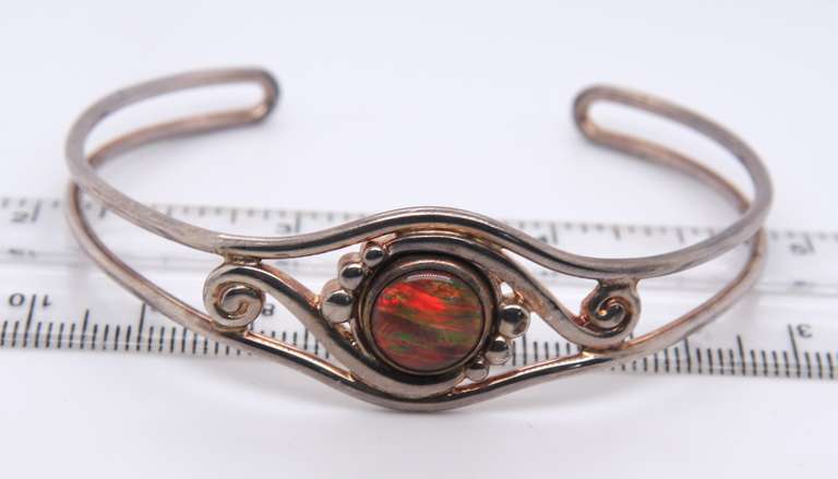 Vintage 925 Sterling silver Gemstone Cuff Bangle