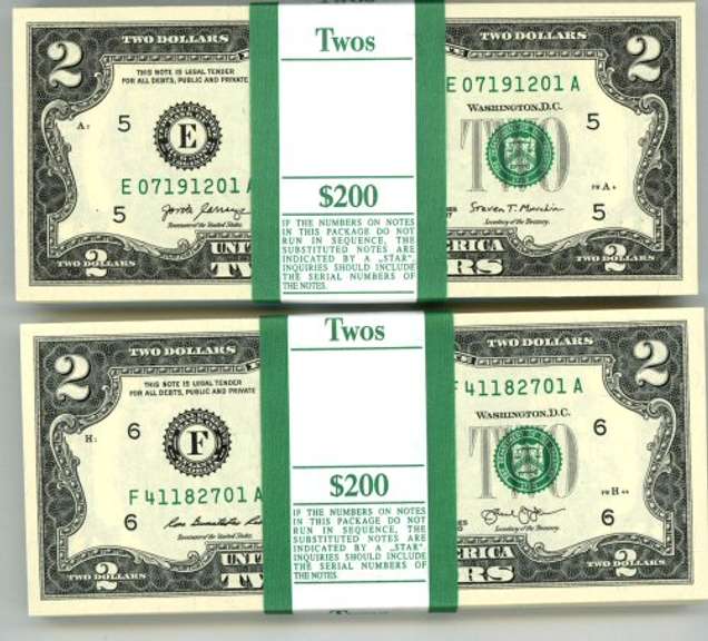 2 Gem Packs 100 Series $2 Bills in Sequence (E)