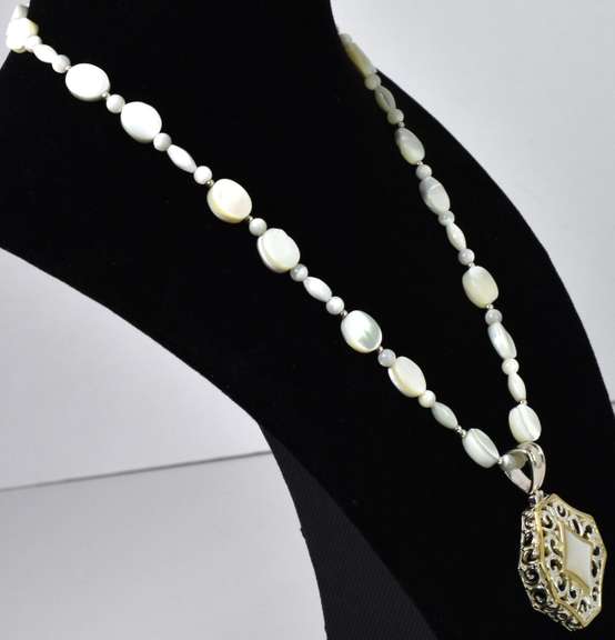 Silver Necklace With Pearlescent Stones