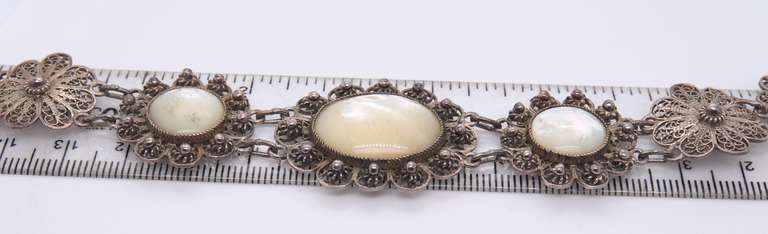 Vintage Sterling Silver Flower Style Link Bracelet