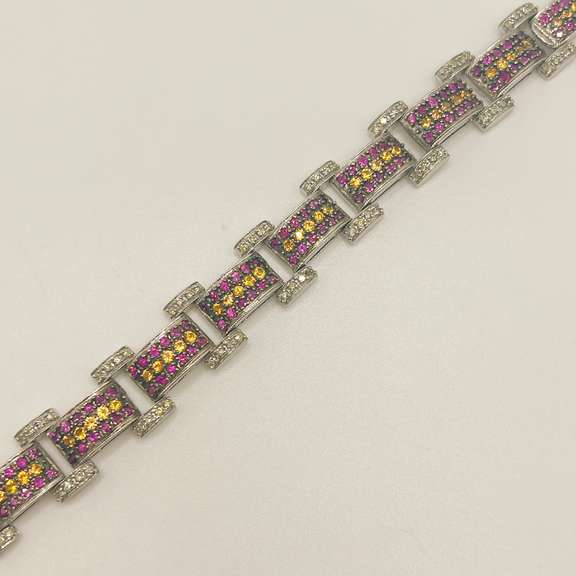 18kt White Gold, Ruby, Sapphire, & Diamond Bracelet