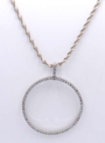 Vintage Sterling Silver Cubic Zirconia Circle Pendant on Chain