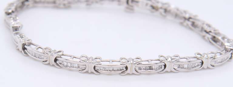 Sparkling White Gold Baguette Station Link Bracelet