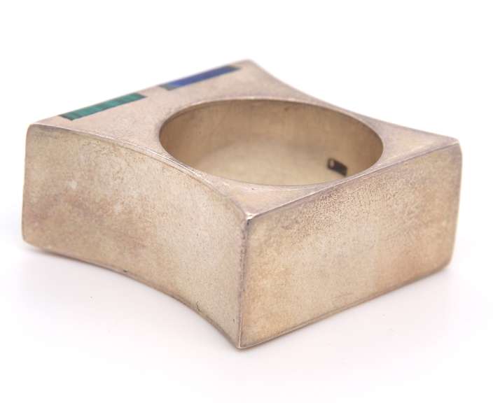 Vintage Sterling Silver Square Turquoise and Lapis Ring