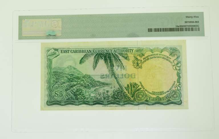 1965 5 Dollars East Caribbean States East Caribbean Currency Authority Nd P-14e. PMG Choice Very Fine 35