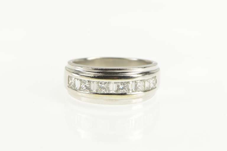 14K White Gold 2.10 Ctw Princess & Baguette Diamond Band Ring