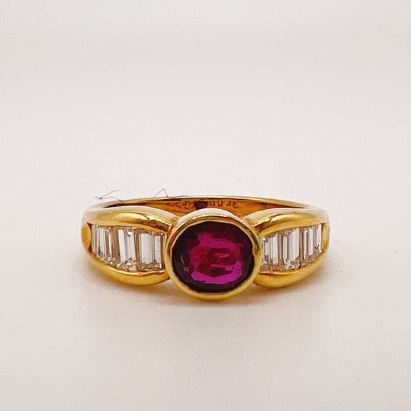 18kt Yellow Gold, Ruby, & Diamond Ring