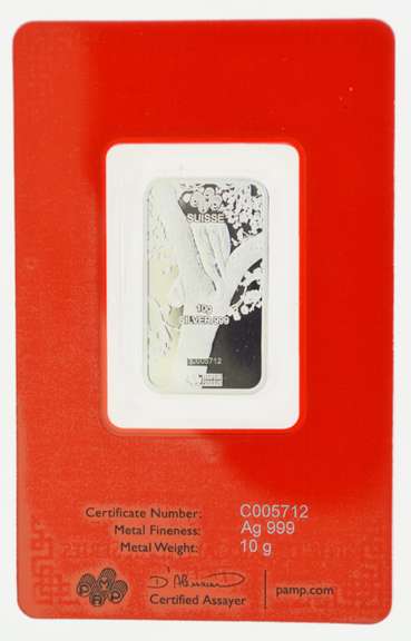2022 Pamp Lunar Tiger .999 10 Gram Fine Silver Bar