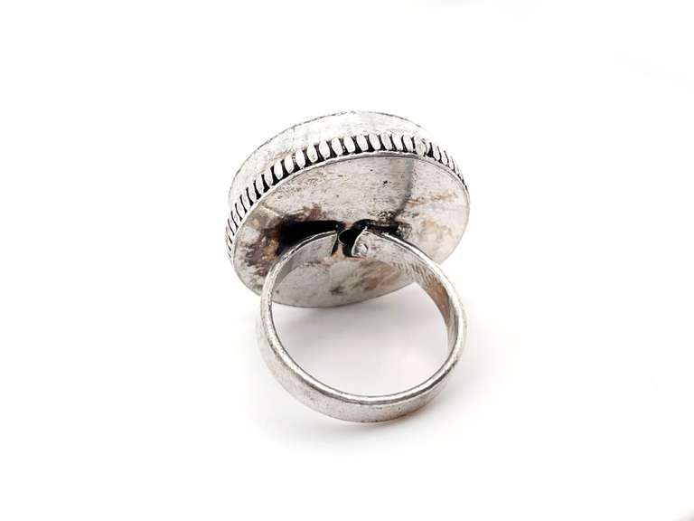 Unique Green and Black Gemstone in Tibetan Silver Ring