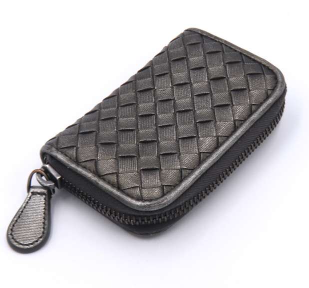 Bottega Veneta Metallic Silver Intrecciato Leather Zip Around Coin Purse