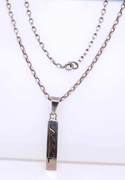 Vintage Sterling Silver and Yellow Gold Pendant on Chain Necklace