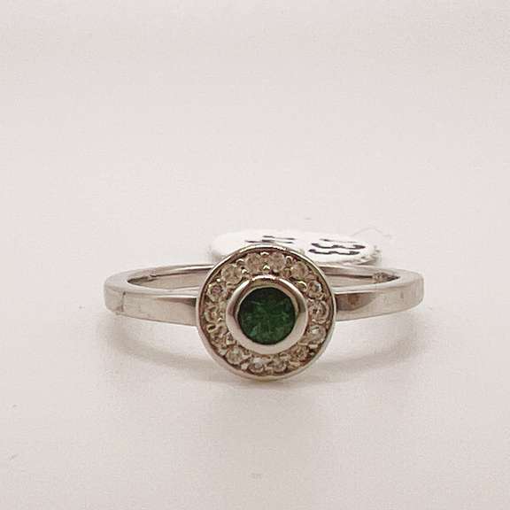 14kt White Gold, Green Sapphire, & Diamond Ring