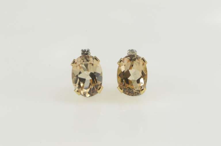 14K Yellow Gold Oval Morganite Diamond Accent Stud Earrings