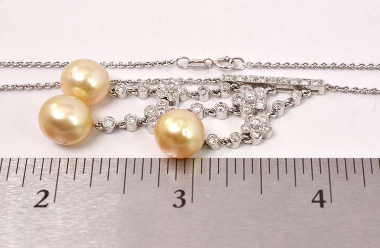 Sensational Diamond and South Sea Gold Pearl Necklace in 18K White Gold